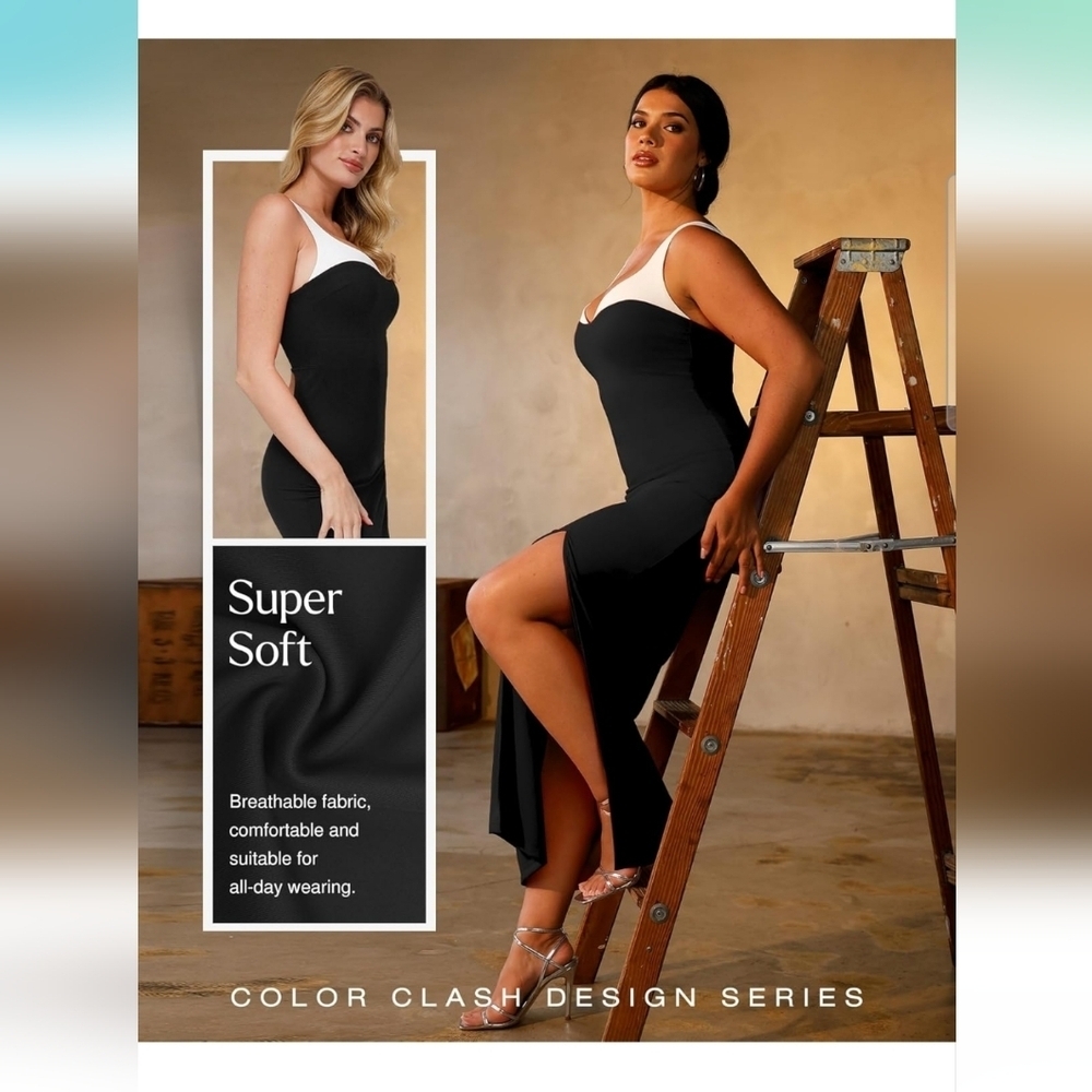 Color Clash Black and White Shapewear Dress - Picture 5 of 14